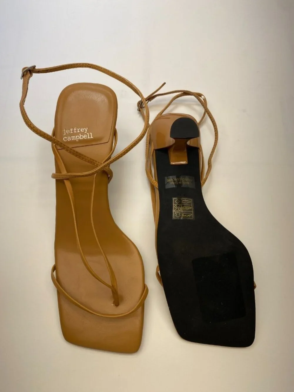 Jeffrey Campbell Womens Fluxx Strappy Tan Leather Heel Sandal Sz  9.5